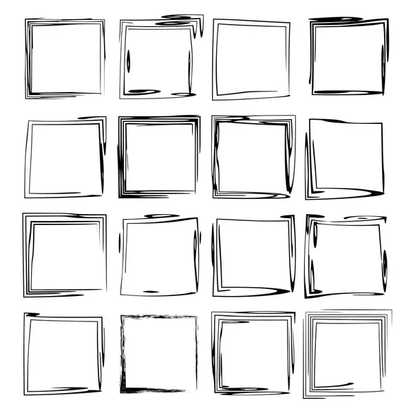 Set Zwarte Rechthoek Grunge Frames Geometrische Lege Grenzen Vectorillustratie — Stockvector