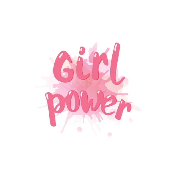 Composition Girl Power Avec Fond Aquarelle Lettrage Manuscrit Illustration Vectorielle — Image vectorielle