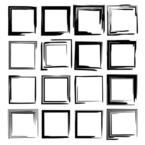 Set Zwarte Rechthoek Grunge Frames Geometrische Lege Grenzen Vectorillustratie — Stockvector