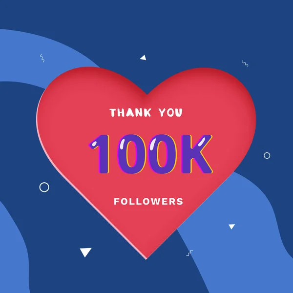 100K Followers Merci Post Avec Forme Cœur Décoration 100000 Abonnés — Image vectorielle