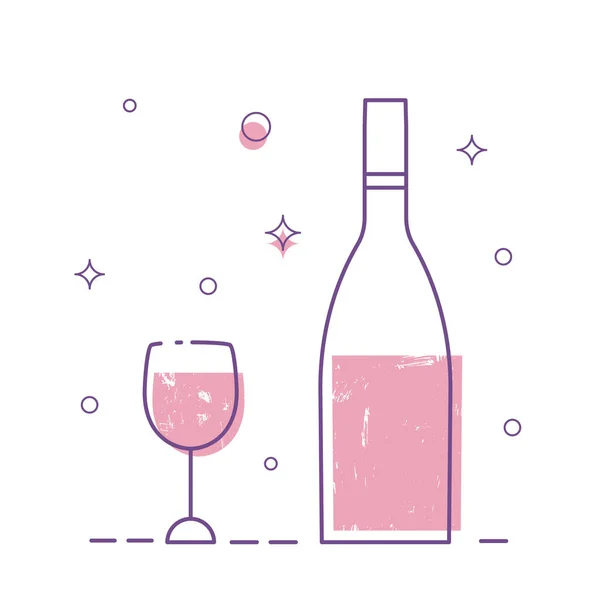 Conjunto Vino Copa Botella Aislado Sobre Fondo Blanco Icono Arte — Vector de stock