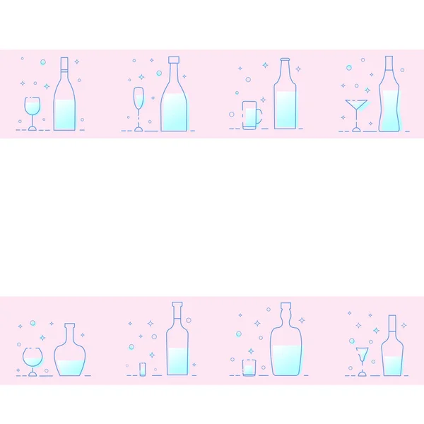 Plantilla Con Vasos Botellas Bebidas Alcohólicas Ilustración Vectorial — Vector de stock