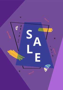 Geometrik soyut kompozisyon ile satış banner. Metin ile promosyon kartı. Reklam tasarımı için yaratıcı poster. Vektör çizim.