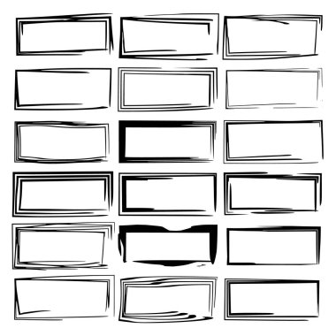 Siyah dikdörtgen grunge çerçeve kümesi. Geometrik boş sınırları. Vektör çizim. 