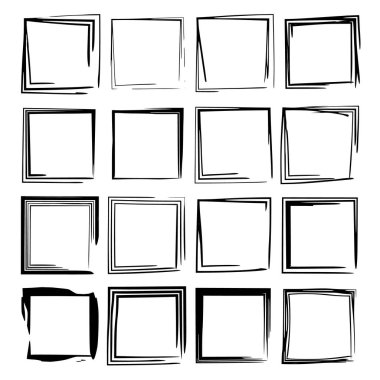 Siyah dikdörtgen grunge çerçeve kümesi. Geometrik boş sınırları. Vektör çizim. 