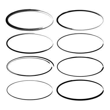Siyah oval grunge çerçeve kümesi. Kit boş sınırlarının. Vektör çizim. 