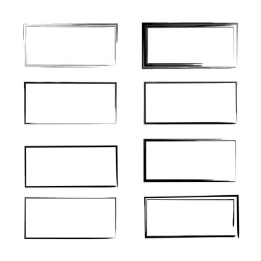Siyah dikdörtgen grunge çerçeve kümesi. Boş sınırları. Vektör çizim. 