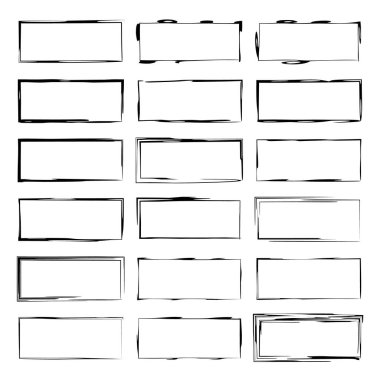 Siyah dikdörtgen grunge çerçeve kümesi. Geometrik boş sınırları. Vektör çizim. 