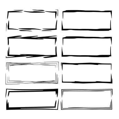 Siyah dikdörtgen grunge çerçeve kümesi. Geometrik boş sınırları. Vektör çizim. 