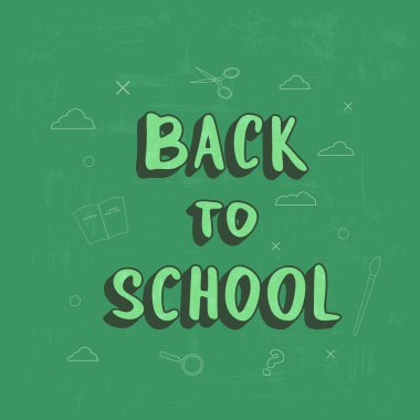 Geri okul afiş. Sezon tanıtım kartları için şablon. Okul chalkboard ve dekorasyon ile eğitim kapak. Vektör çizim. 