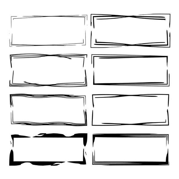 Siyah dikdörtgen grunge çerçeve kümesi. Geometrik boş sınırları. Doğrusal çerçeve koleksiyonu. Vektör çizim. 