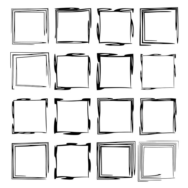 Set of black rectangle grunge frames. Geometric empty borders. Vector illustration. 