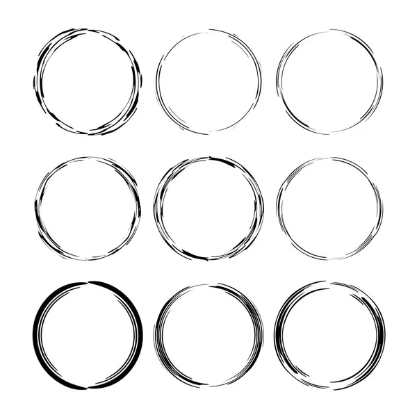 Siyah yuvarlak grunge çerçeve kümesi. Boş daire sınırları. Vektör çizim. 