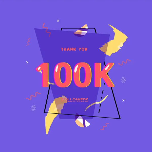 100K Followers Merci Post Avec Décoration 100000 Abonnés Bannière Avec — Image vectorielle