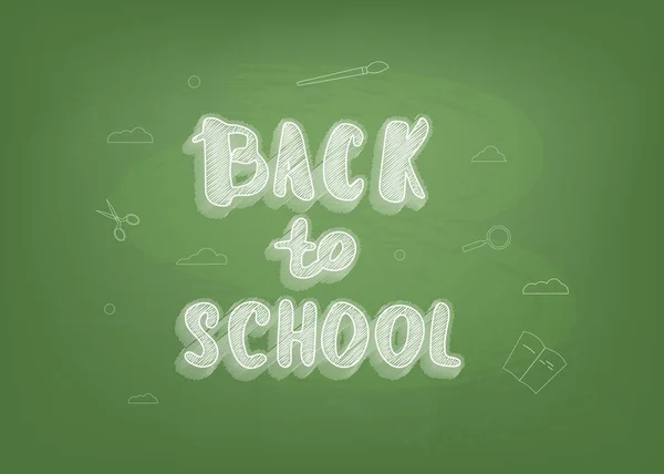 回到学校粉笔在绿色黑板上刻字 季节促销卡模板 教育横幅与装饰 矢量插图 — 图库矢量图片