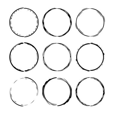 Yuvarlak grunge çerçeve kümesi. Boş sınırları. Vektör çizim. 