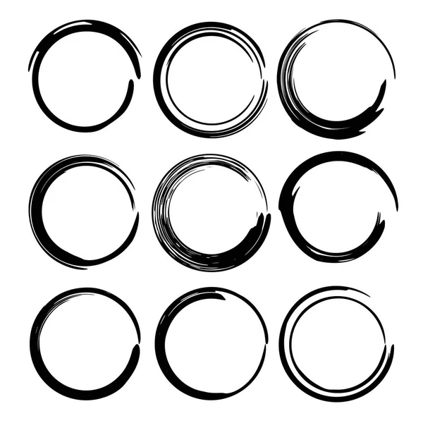 Yuvarlak grunge çerçeve kümesi. Boş circlular sınırlar. Vektör çizim. 
