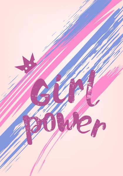 Citação Girl Power Linhas Decorativas Fundo Escova Letras Texturizadas Mão —  Vetores de Stock