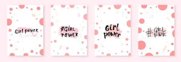 Conjunto Volantes Cotización Girl Power Sobre Fondo Puntos Decorativos Letras — Vector de stock