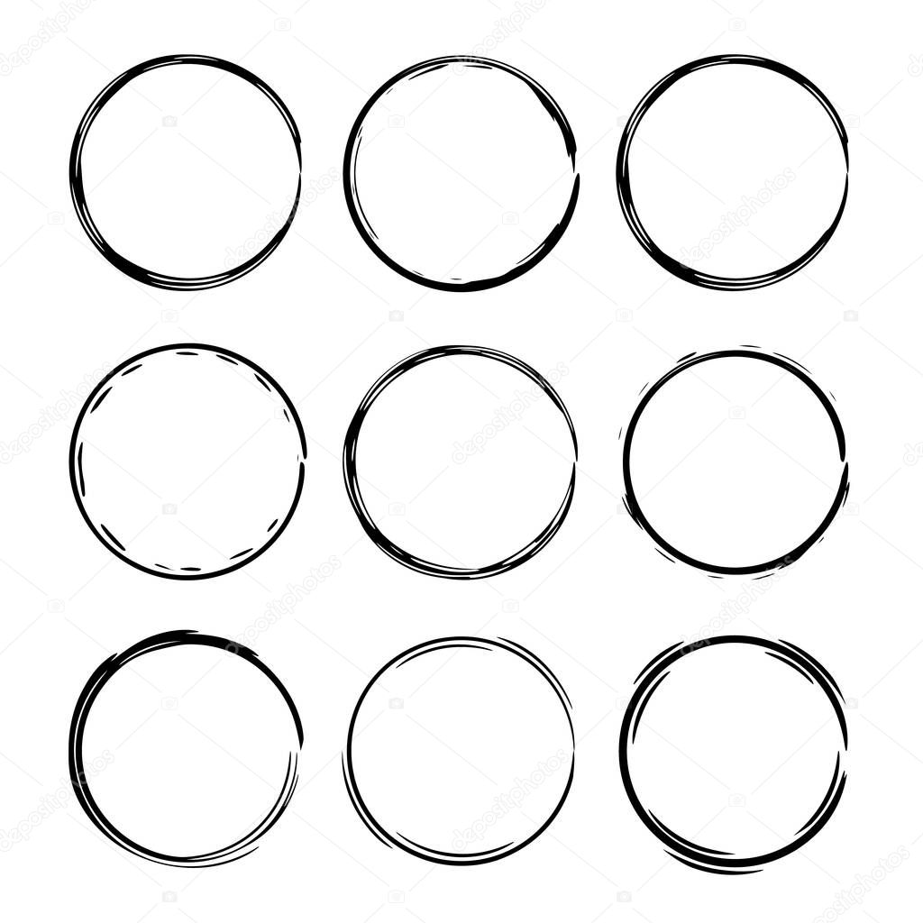 Set of round grunge frames. Empty  borders. Vector illustration. 