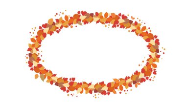 Beyaz arka plan üzerinde izole yaprakları ile sonbahar oval çelenk. Sezon tasarım için öğe. Elipse çerçeve metin için boş yer ile. Vektör çizim.