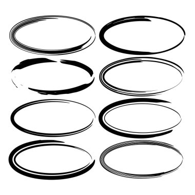 Siyah oval grunge çerçeve kümesi. Vektör çizim.