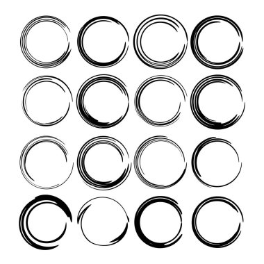 Yuvarlak grunge çerçeve kümesi. Boş circlular sınırlar. Vektör çizim. 
