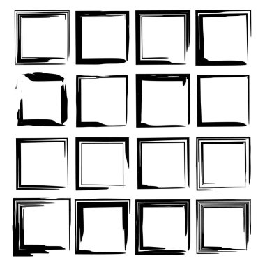 Set of black rectangle grunge frames. Geometric empty borders. Square frame. Vector illustration.  clipart