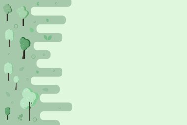 Ağaçlar kompozisyon arka plan. Düz yeşil ağaçlar ve dekorasyon tasarım ile bırakır. Kartı, afiş, sosyal medya ağı için şablon. Vektör çizim.