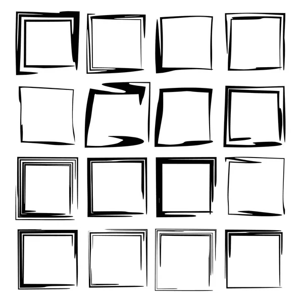 Set Zwart Vierkant Grunge Frames Geometrische Lege Grenzen Vectorillustratie — Stockvector