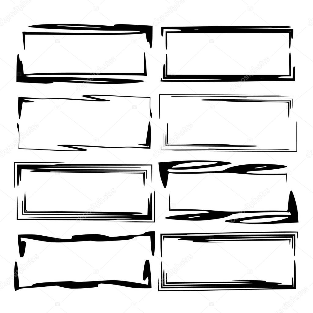 Set of rectangle grunge frames. Geometric empty borders. Template for graphic design. Vector illustration. 