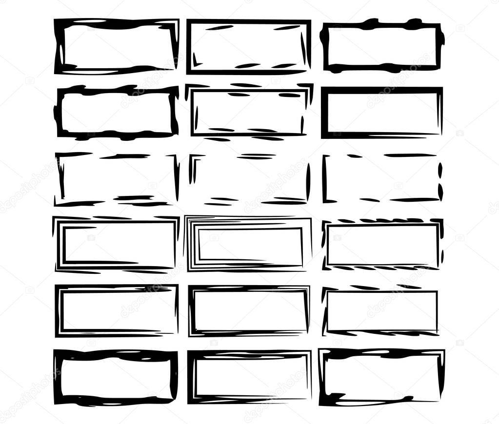 Rectangle grunge frames. Set of geometric empty borders. Template for graphic design. Vector illustration. 