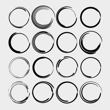 Yuvarlak grunge çerçeve kümesi. Boş circlular sınırlar. Elips Çerçeve koleksiyonu. Vektör çizim. 