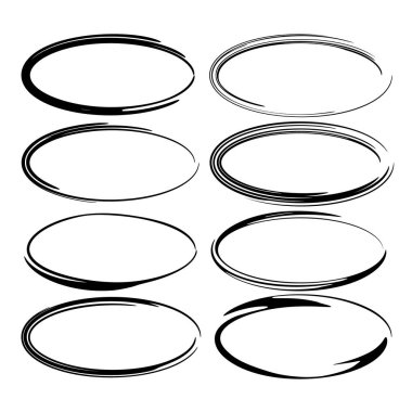 Siyah oval grunge çerçeve kümesi. Vektör çizim.