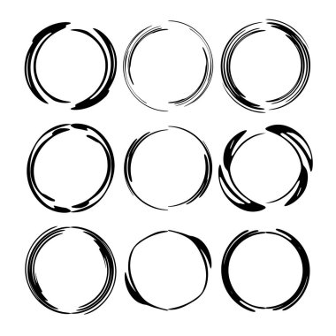 Yuvarlak grunge çerçeve kümesi. Boş circlular sınırlar. Elips Çerçeve koleksiyonu. Vektör çizim. 
