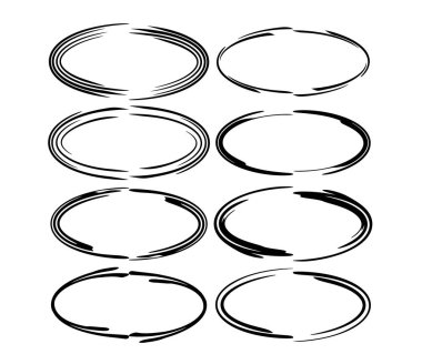Grunge çerçeve kümesi. Boş circlular sınırlar. Elips Çerçeve koleksiyonu. Vektör çizim. 