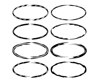 Siyah oval grunge çerçeve kümesi. Vektör çizim.