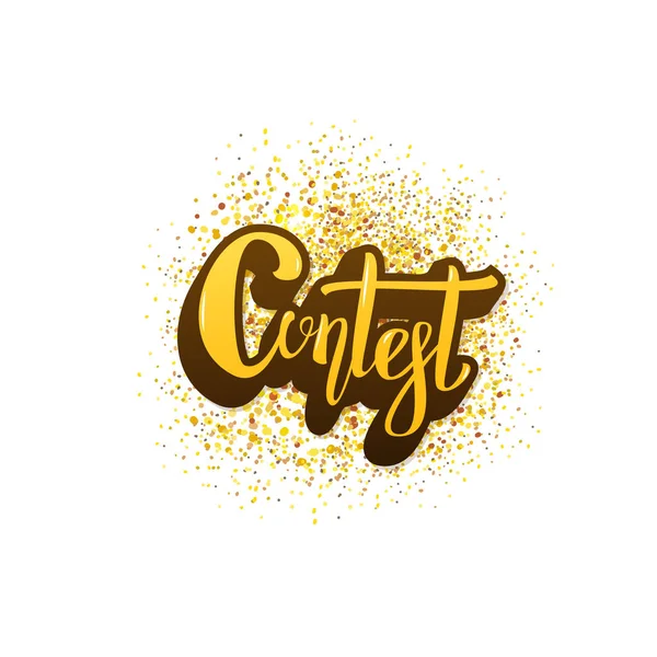 Contest Lettering Gold Glitter Texture Isolated White Background Promotion Card — Stock Vector