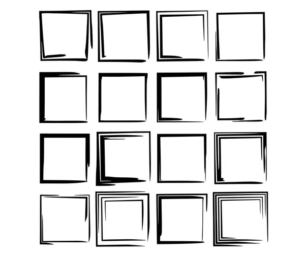 Set Black Square Grunge Frames Collection Geometric Empty Borders Vector — Stock Vector