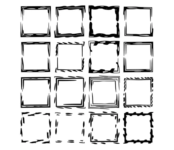Set Aus Schwarzen Quadratischen Grunge Rahmen Sammlung Geometrischer Leerer Grenzen — Stockvektor