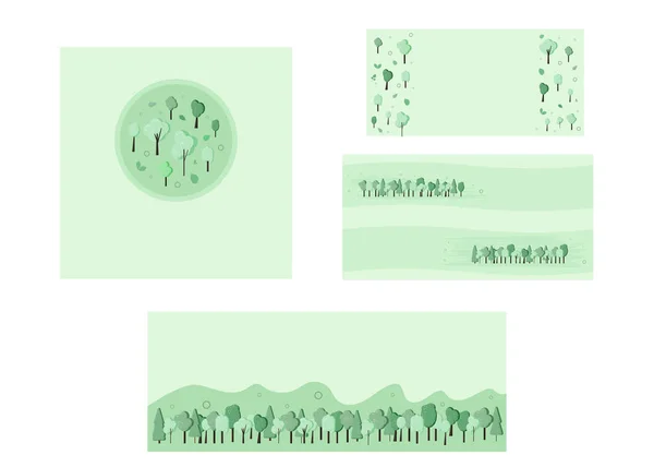 Социальные Сети Набор Зеленых Деревьев Композиции Фонов Плоские Зеленые Столбы — стоковый вектор