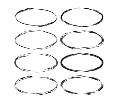 Siyah grunge çerçeve kümesi. Tasarım çerçeveler ve afiş için oval süsleme bordes koleksiyonu. Vektör çizim.