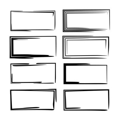 Siyah kare grunge çerçeve kümesi. Geometrik boş sınırları topluluğu. Vektör çizim. 
