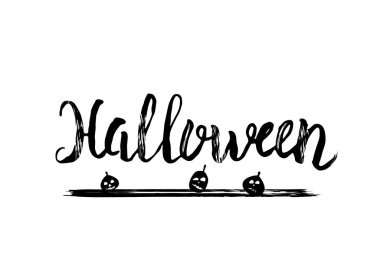 Cadılar Bayramı kuru fırça yazı izole el yazısı. Tatil tasarım sloganı. Yazıt ile dekorasyon poster, kart el ilanı, sosyal medya için. Vektör çizim.