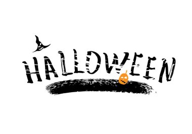 Cadılar Bayramı kuru fırça yazı izole el yazısı. Tatil tasarım sloganı. Yazıt ile dekorasyon poster, kart el ilanı, sosyal medya için. Vektör çizim.