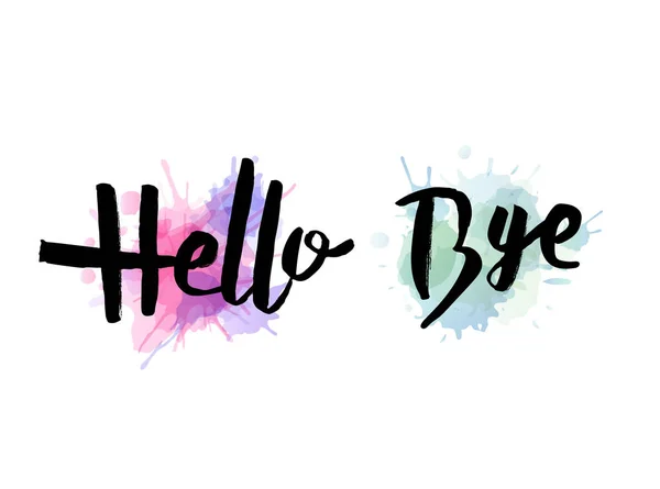 Citas Hello Bye Aisladas Sobre Fondo Blanco Letras Creativas Manuscritas — Vector de stock