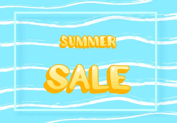 Summer Sale Card Sticker Lettering Frame Wave Background Template Bright — Stock Vector