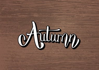Vektör sonbahar ifade. El yazısıyla yazılan yazı koyu ahşap doku arka plan üzerinde. Sezon tasarım şablonu. 