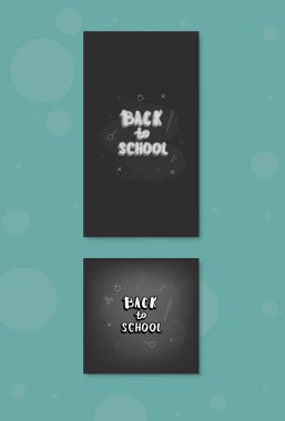 Geri okul parti afiş için sosyal medya. Parlatıcı süslemeli el ilanları. Eğitim olay yazı ile kapsar. Yazı ve hikaye için şablon. Vektör çizim.