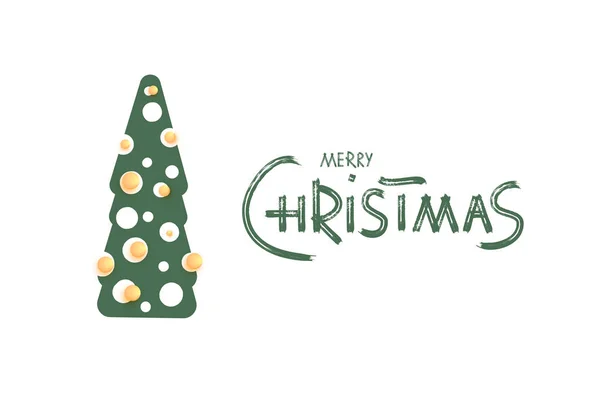 Merry Christmas Borstel Handgeschreven Letters Met Decotated Kerstboom Creatieve Tekst — Stockvector